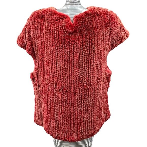 Red Dyed Knitted Rex Rabbit Genuine Fur Sweater Short Sleeve Cozy Luxury - Picture 1 of 8